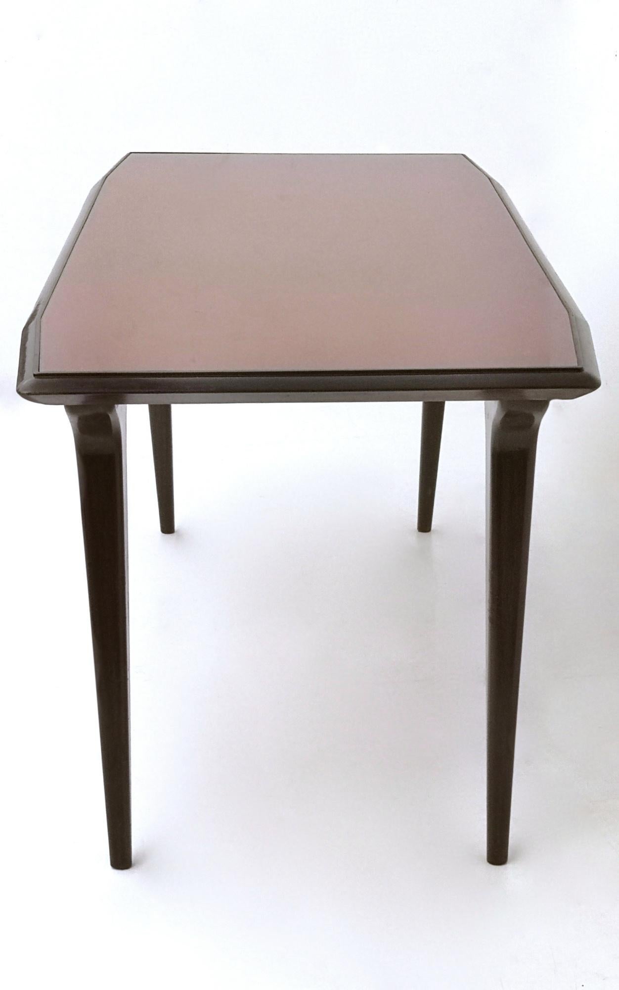 Midcentury Beech Dining Table with a Copper Back-Painted Glass Top, Italy, 1950s In Excellent Condition In Bresso, Lombardy