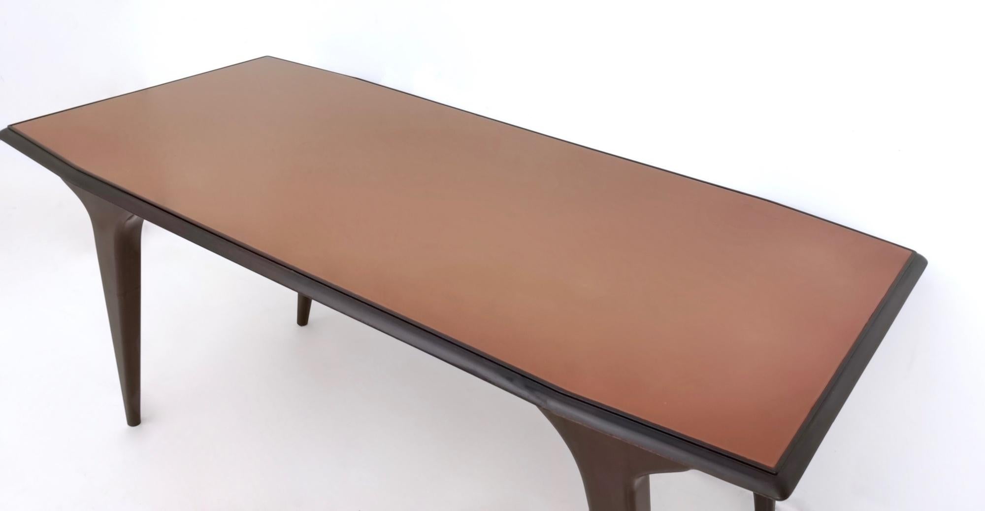 Mid-20th Century Midcentury Beech Dining Table with a Copper Back-Painted Glass Top, Italy, 1950s