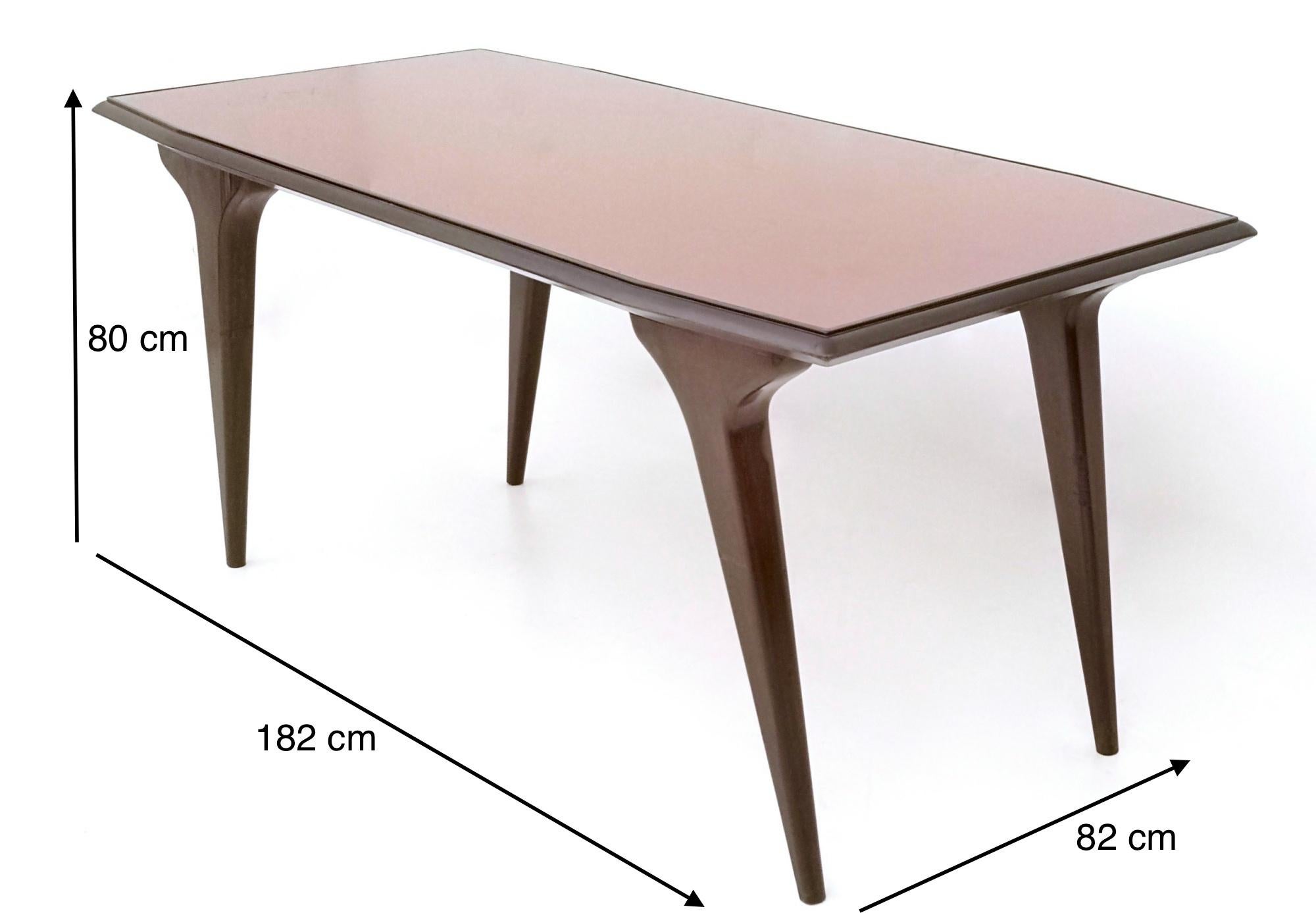 Midcentury Beech Dining Table with a Copper Back-Painted Glass Top, Italy, 1950s 2