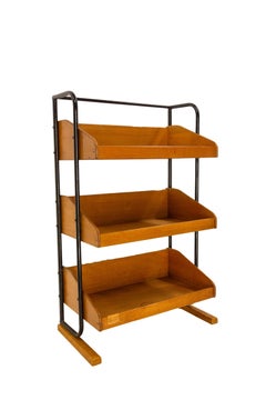 Midcentury Beech & Iron Shelves Étagère French Bookcase circa 1950