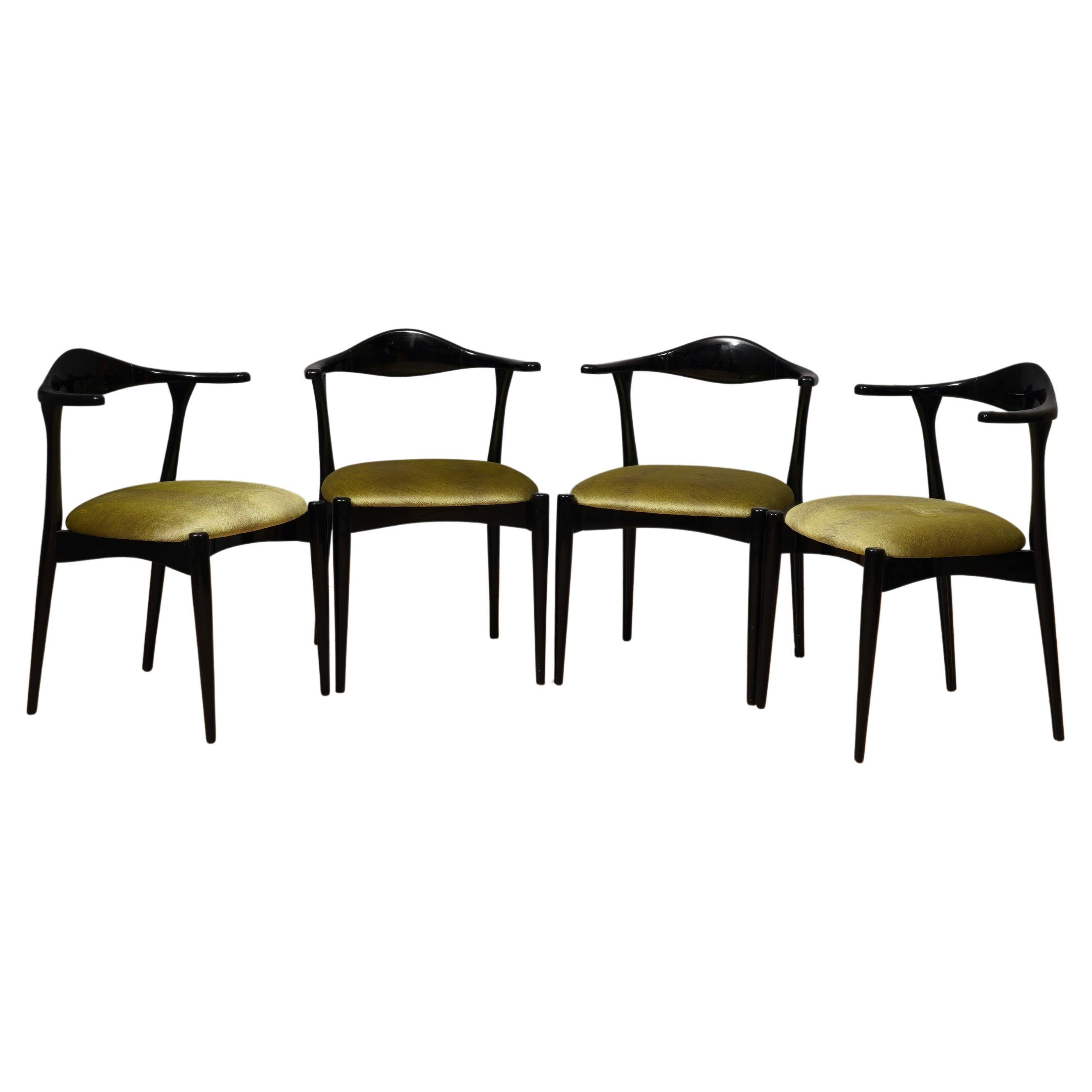 MidCentury Beech Wood and Green Fabric Danish Manufacture Dinning Chairs, 1960 For Sale