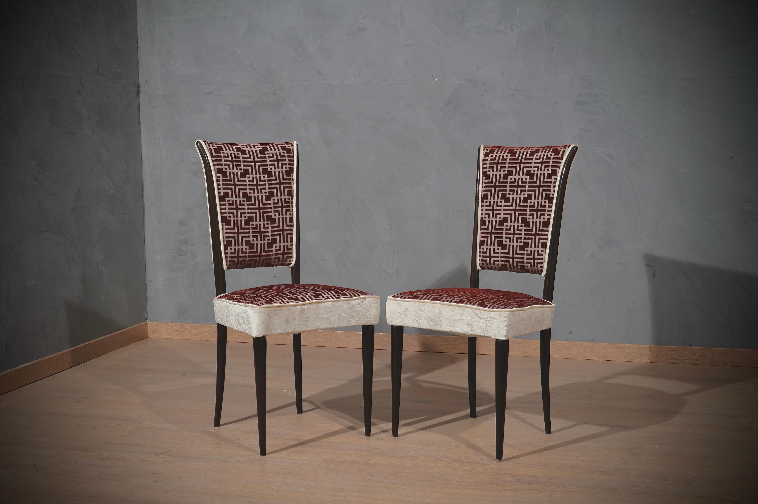 Midcentury Beech Wood White and Red Velvet Italian Chairs, 1950 For Sale 7