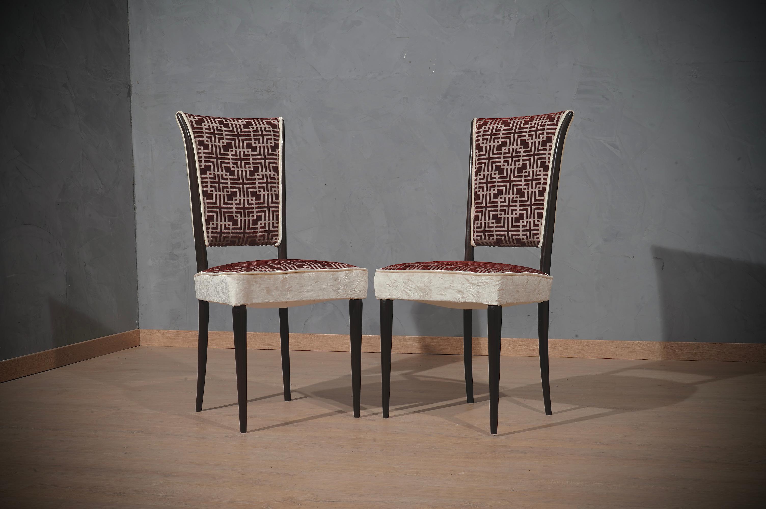 Midcentury Beech Wood White and Red Velvet Italian Chairs, 1950 For Sale 9