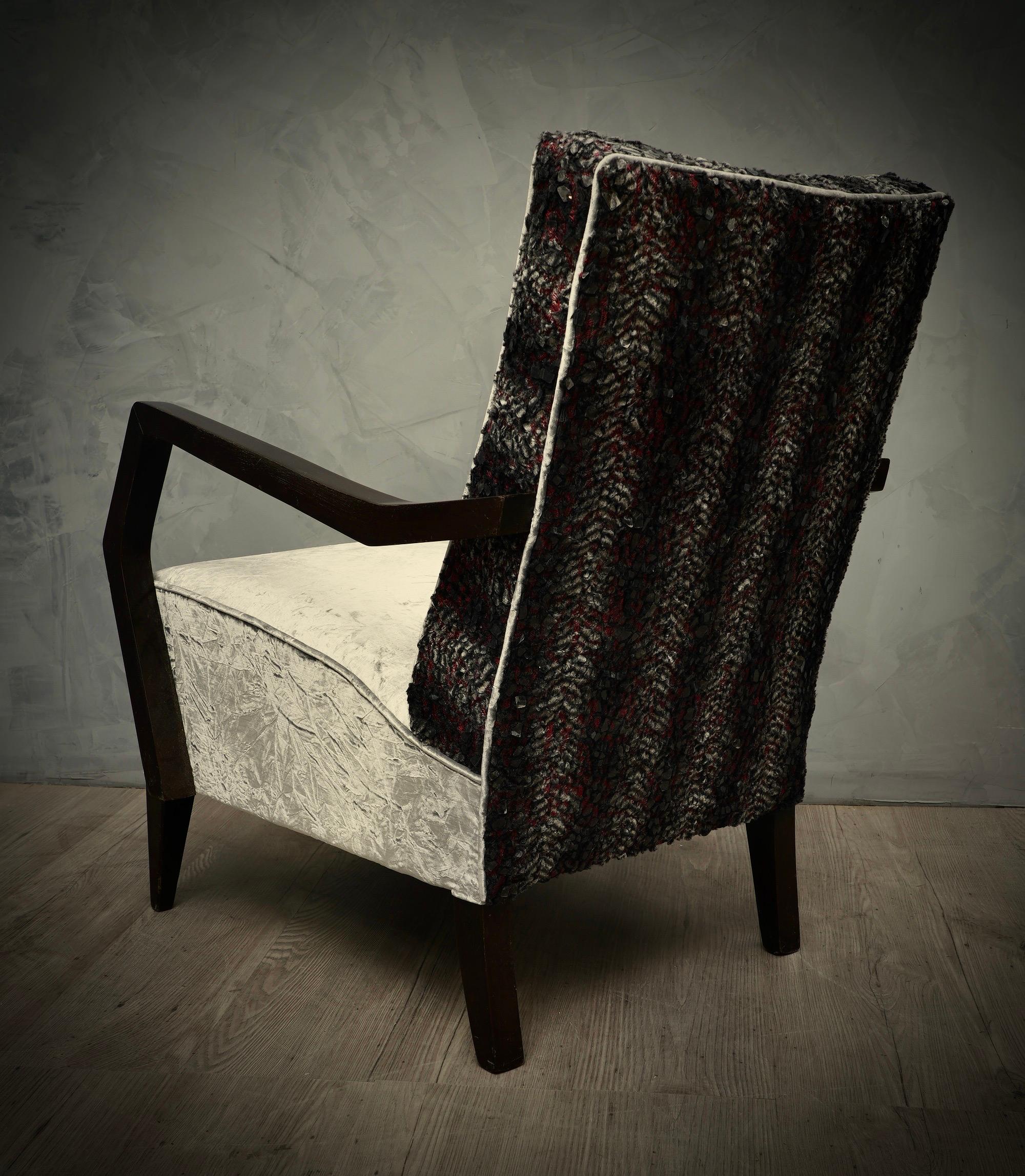 Mid-Century Modern Midcentury Beechwood and Velvet Italian Club Chair Armchairs, 1950 For Sale