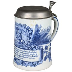 Boccale da birra di metà secolo "Legge sulla purezza della birra", ceramica di Delft