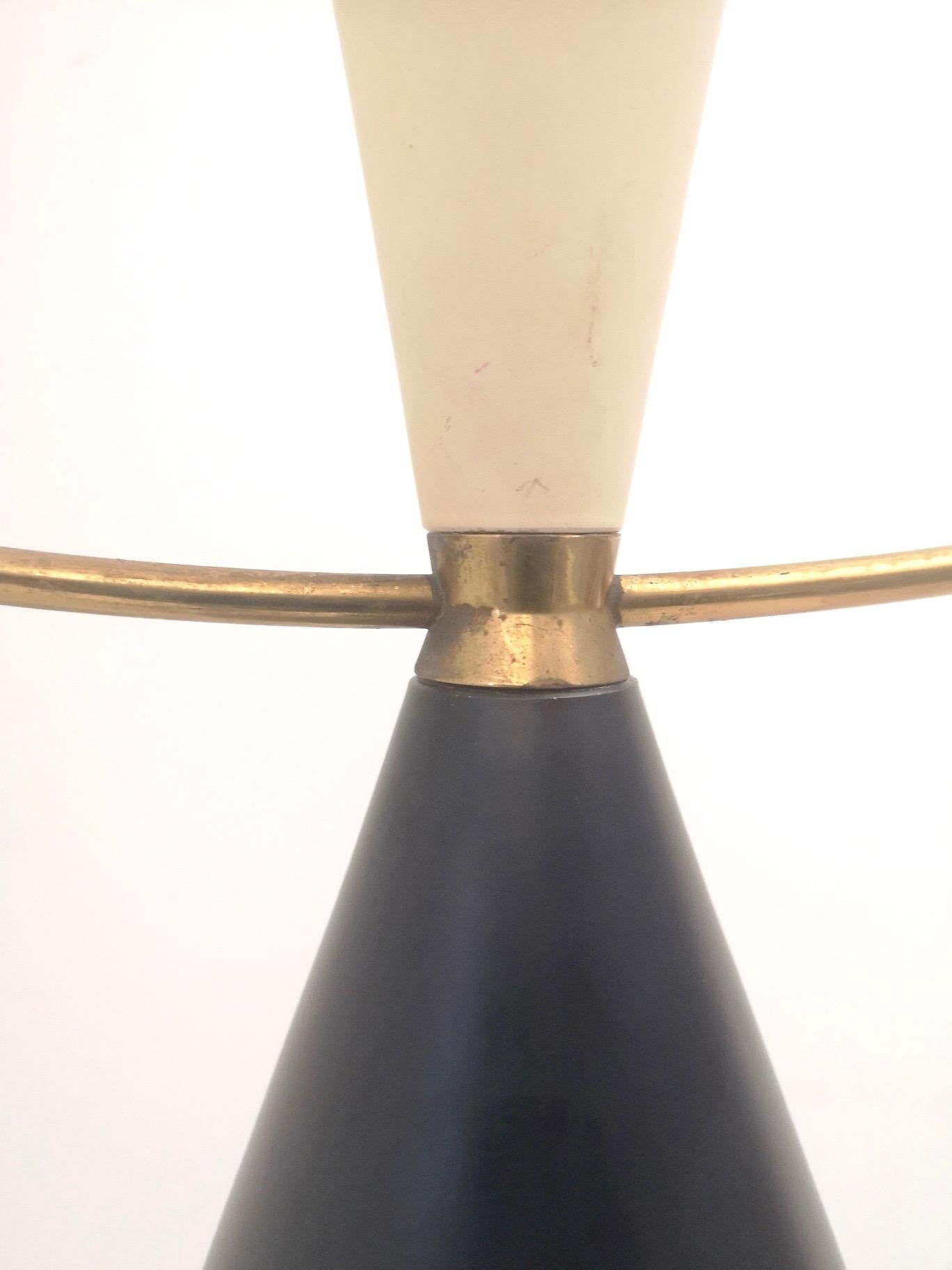 Mid-20th Century Vintage Beige and Black Varnished Steel and Brass Pendant by Stilnovo, Italy