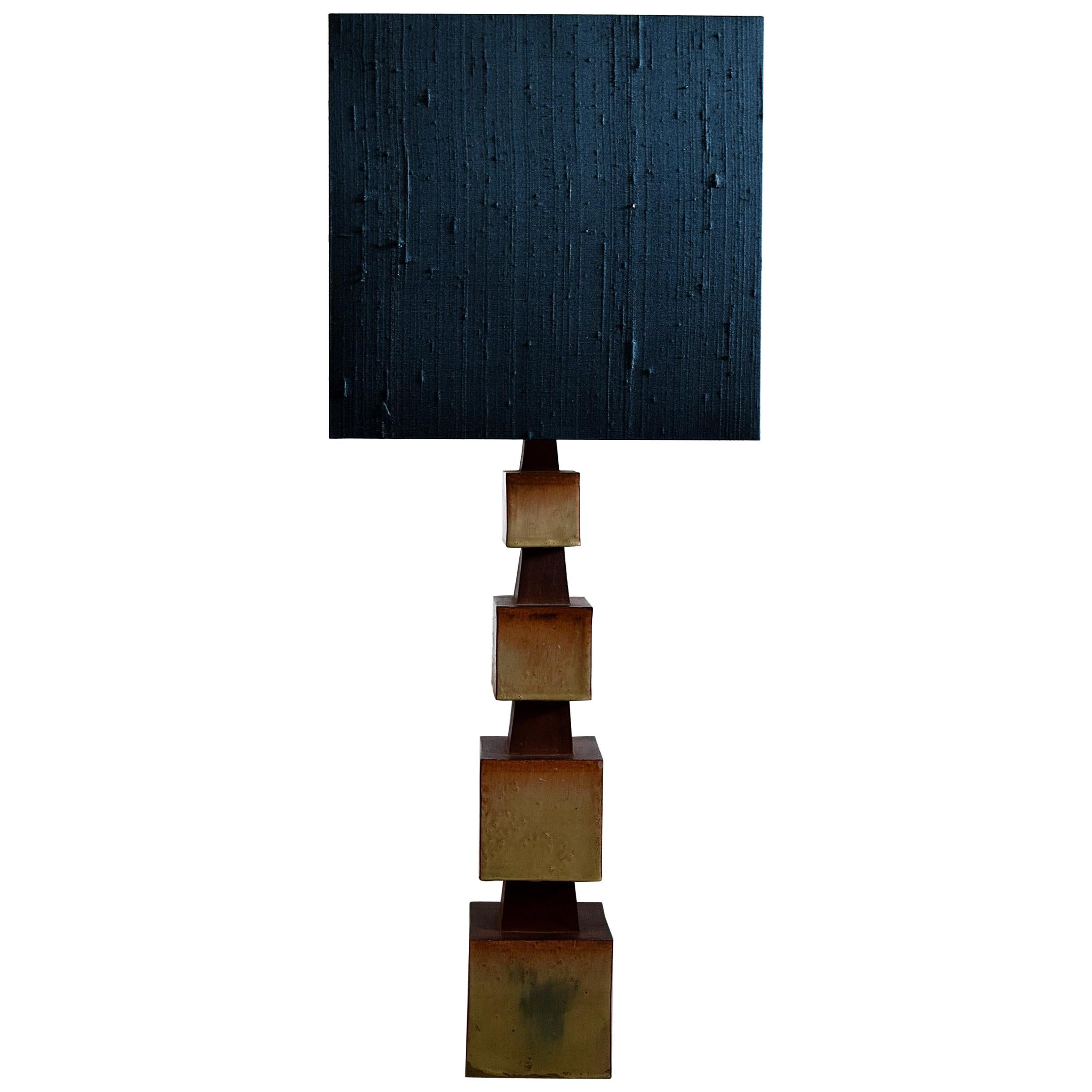 Midcentury Beige and Blue Ceramic Table Lamp
