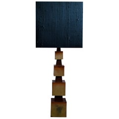 Midcentury Beige and Blue Ceramic Table Lamp
