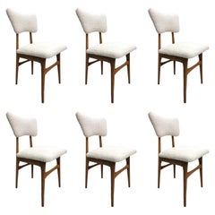 Midcentury Beige Bouclé and Wood Dining Chairs, Europe, 1960s, Set of Six