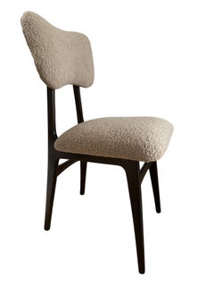 Midcentury Beige Bouclé and Wood Dining Chair, Europe, 1960s