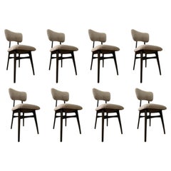 Midcentury Beige Bouclé and Wood Dining Chairs, Europe, 1960s, Set of Eight
