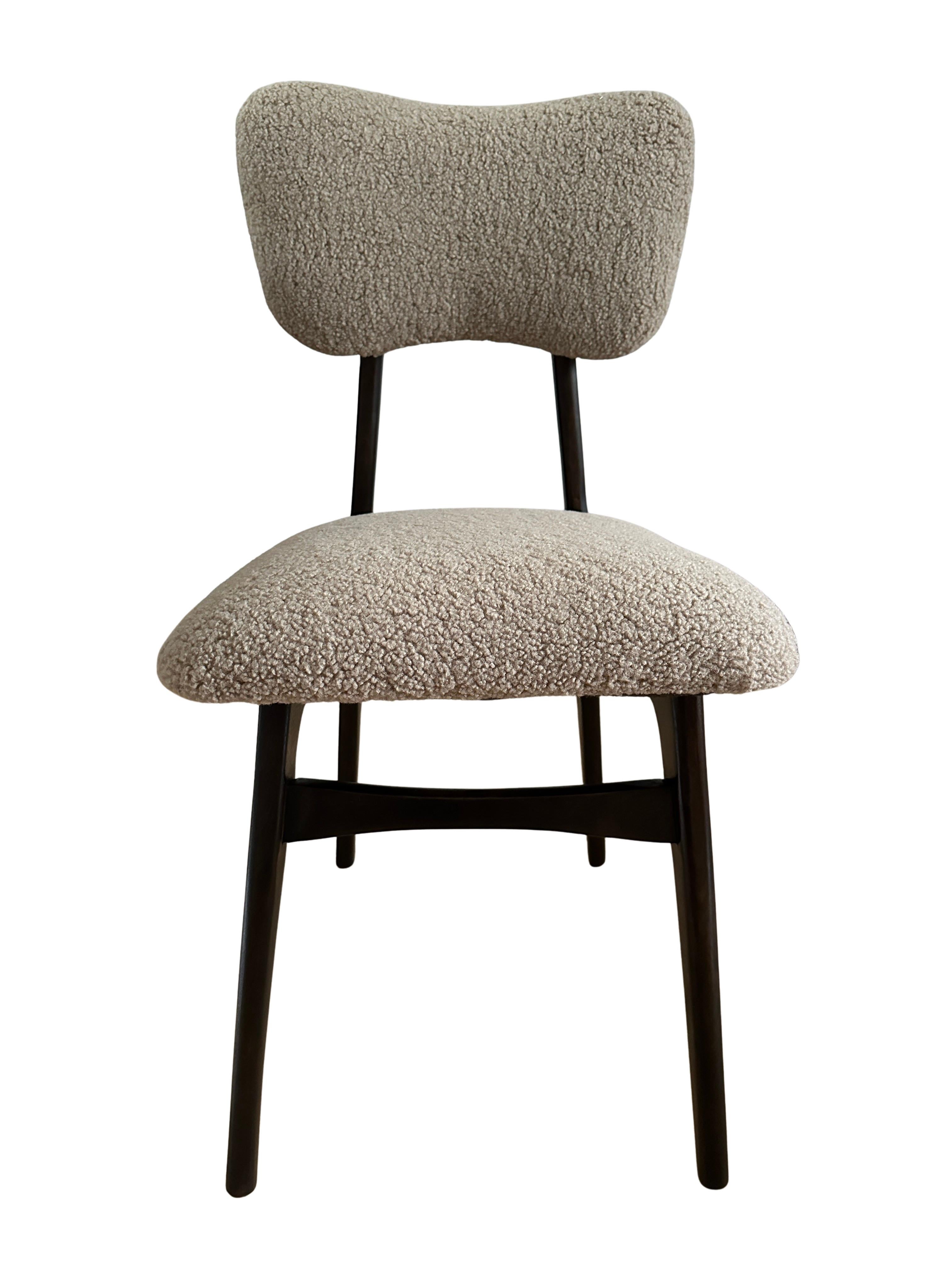 Chaises de salle à manger en bouclé beige et Wood Wood, Europe, années 1960, lot de six en vente 4