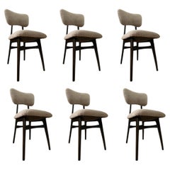 Midcentury Beige Bouclé and Wood Dining Chairs, Europe, 1960s, Set of Six