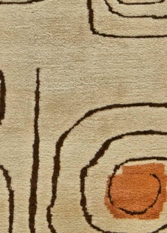 Midcentury Beige, Brown and Orange Art Deco Rug 'Churos' Signed by Olga Fisch