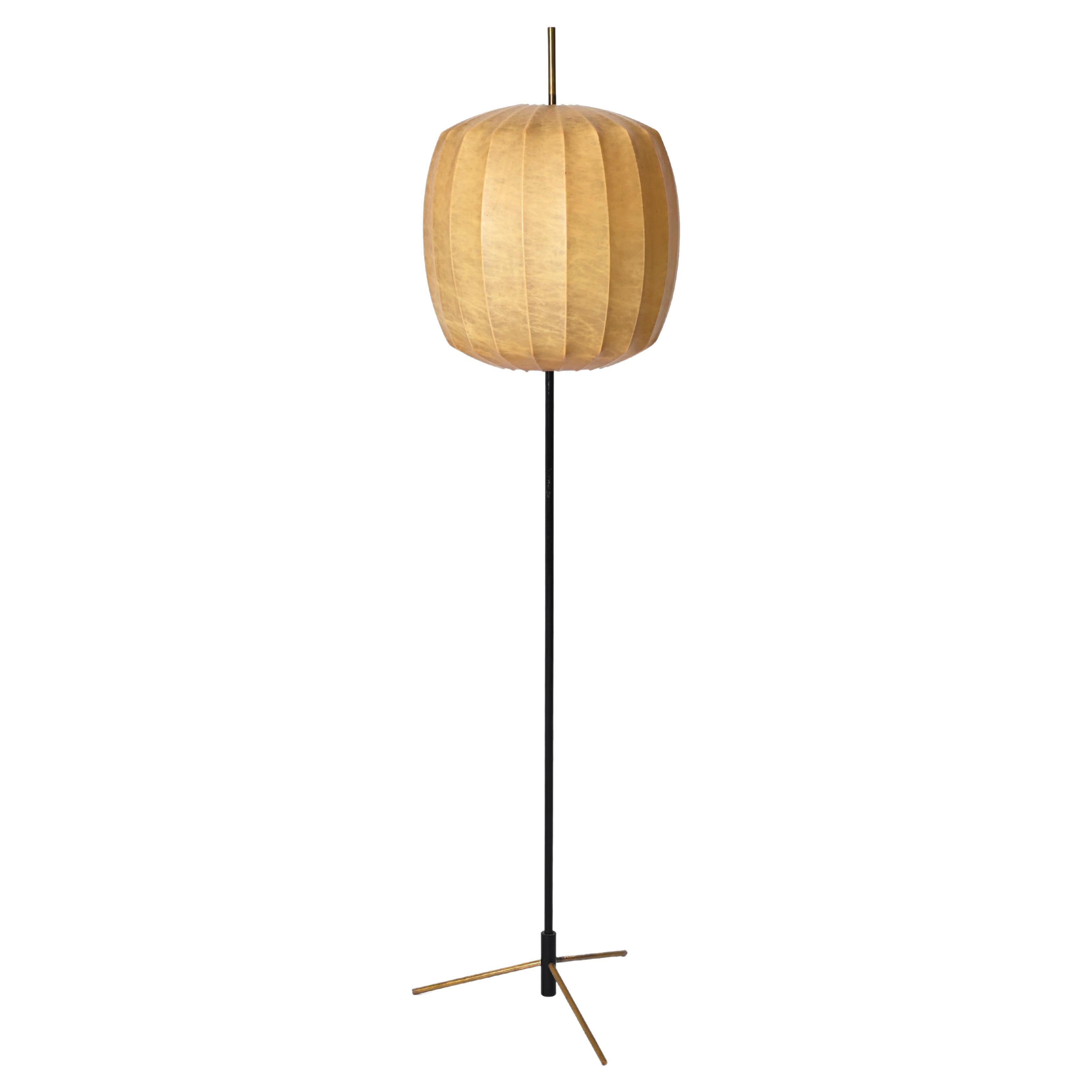 Midcentury Beige Cocoon Floor Lamp in Brass and Metal, Castiglioni, Italy 1960s For Sale