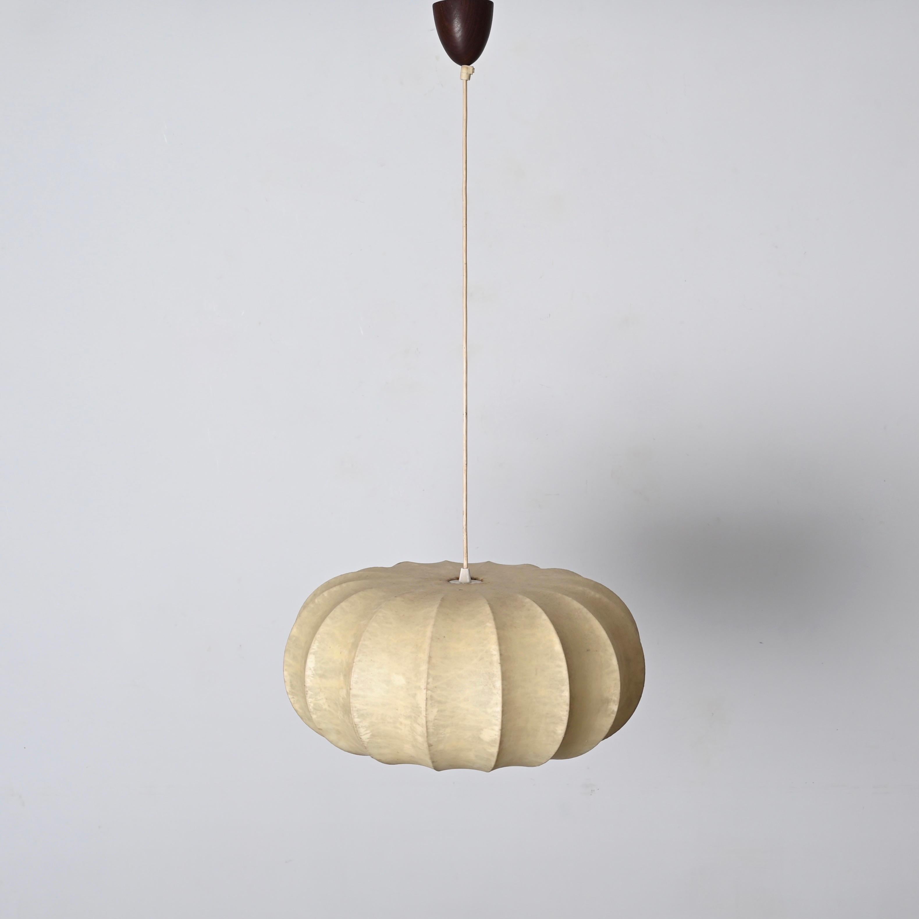 Midcentury Beige Cocoon Pendant Light by Castiglioni, Italy 1960s 3