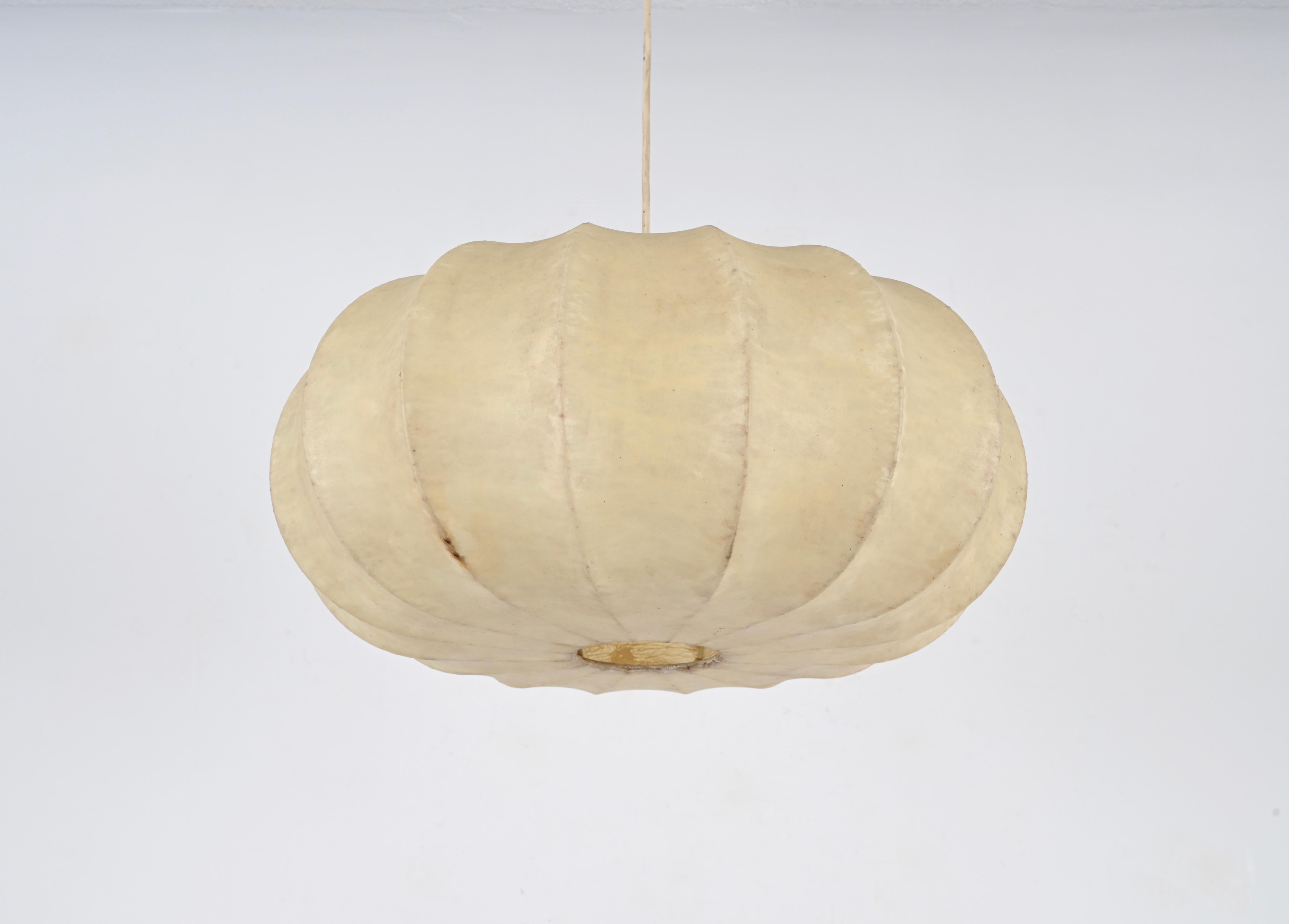 Midcentury Beige Cocoon Pendant Light by Castiglioni, Italy 1960s 4