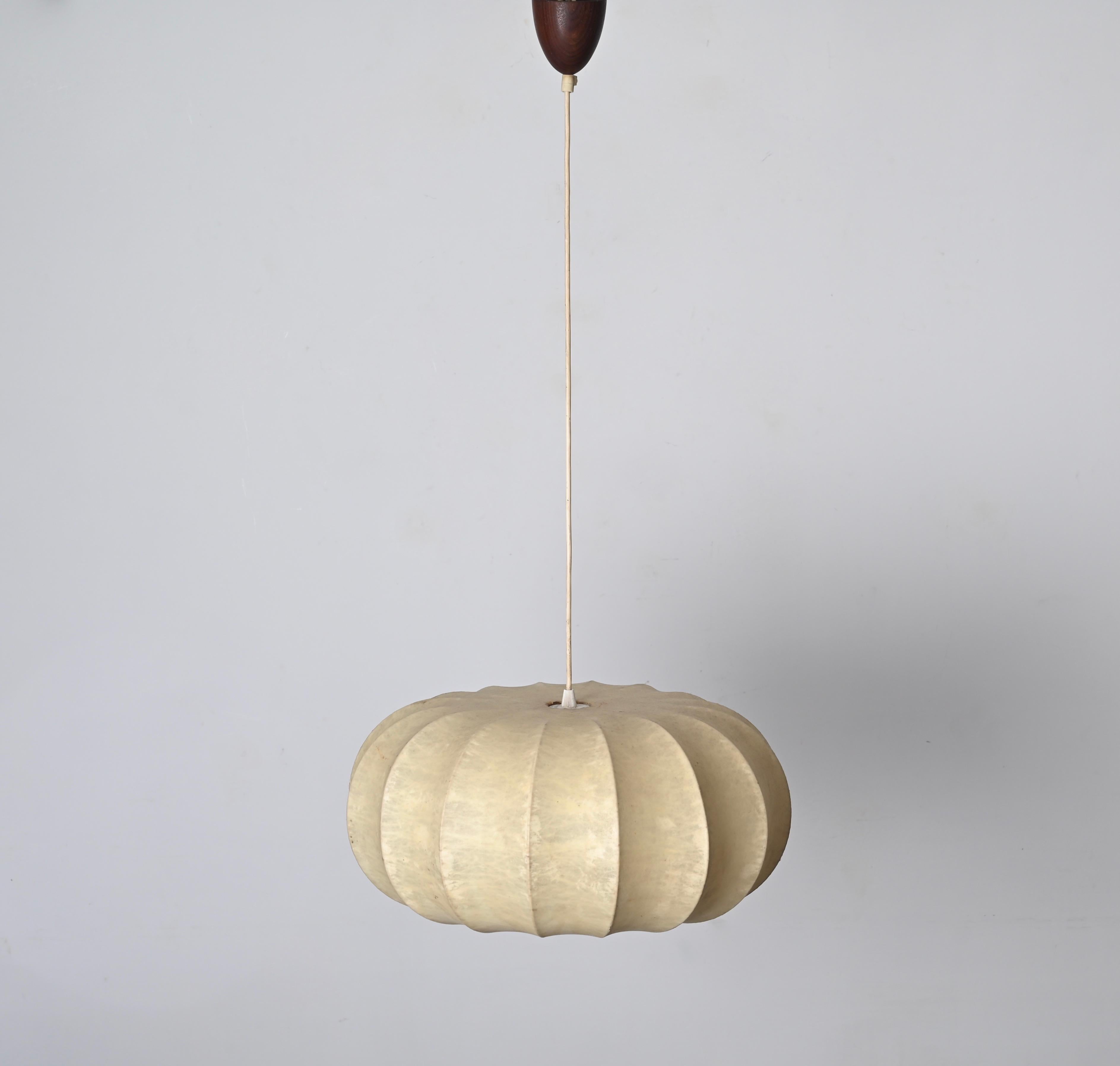 Mid-Century Modern Midcentury Beige Cocoon Pendant Light by Castiglioni, Italy 1960s