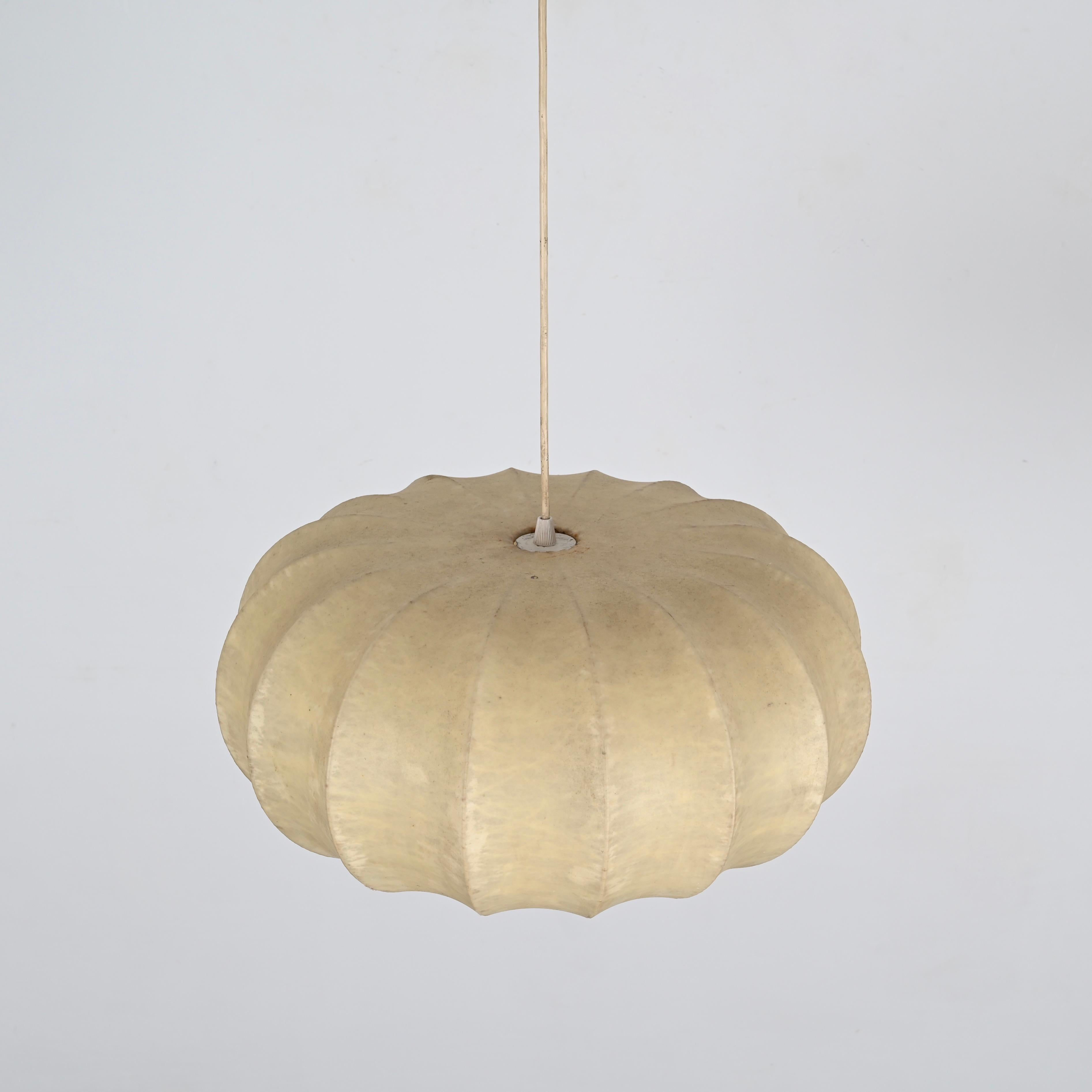 Mid-20th Century Midcentury Beige Cocoon Pendant Light by Castiglioni, Italy 1960s