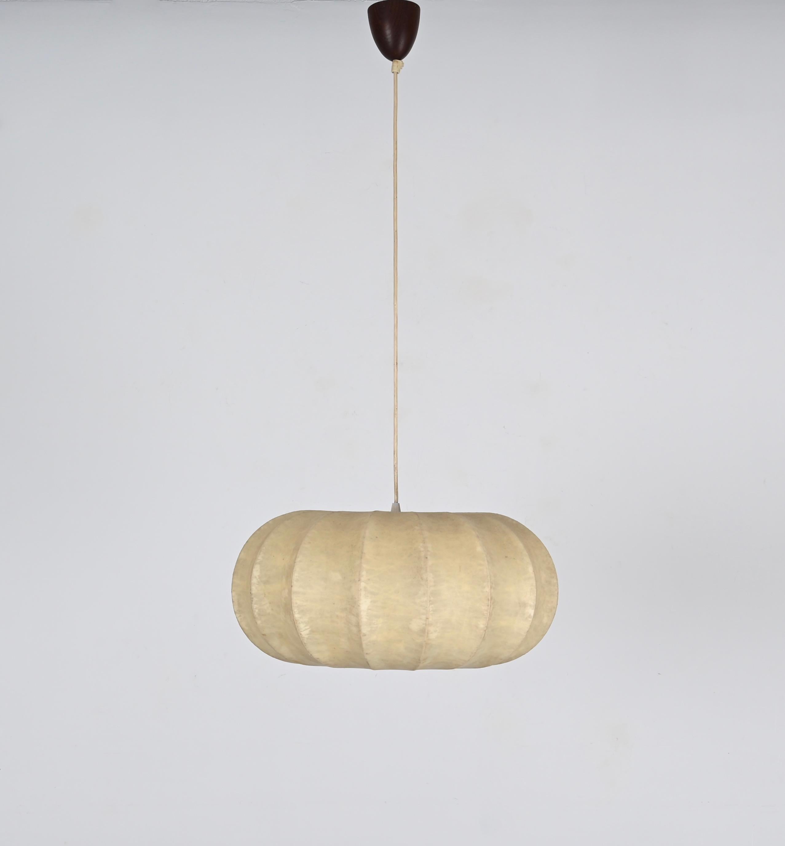 Midcentury Beige Cocoon Pendant Light by Castiglioni, Italy 1960s 1