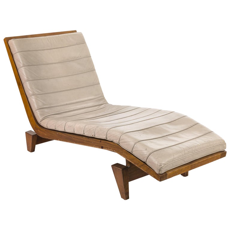 MidCentury Beige Leather Chaise Lounge, USA 1950s For Sale at 1stDibs