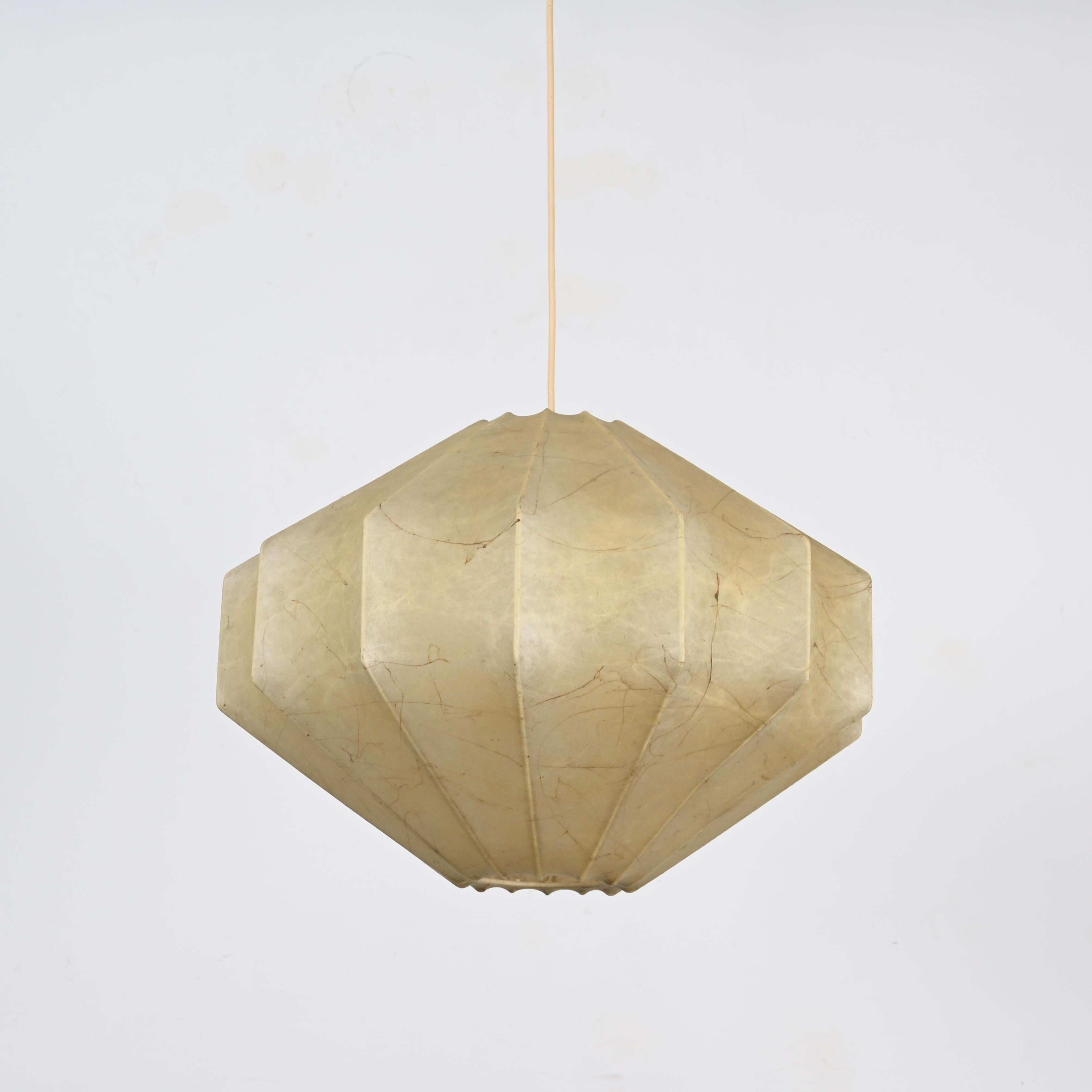 Midcentury Beige Losange Cocoon Pendant Light by Castiglioni, Italy 1960s 2
