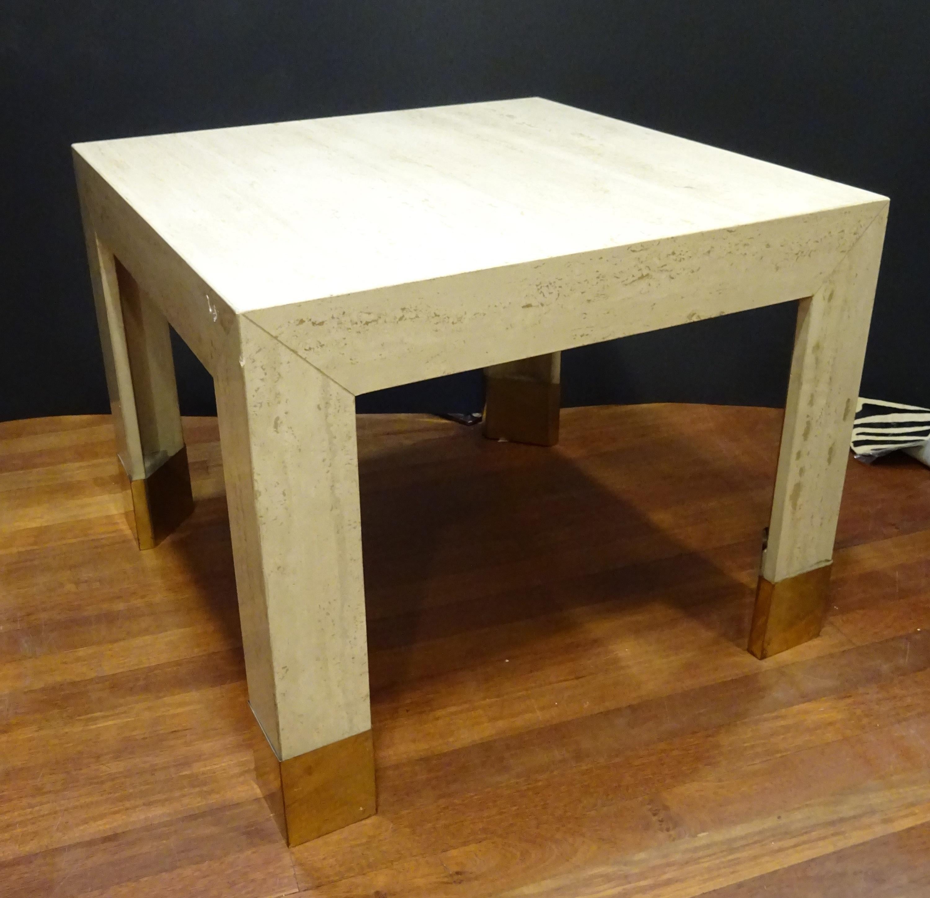 20th century  Beige  marble Coffetable, Travertine and Golden Brass Coffee Table 10