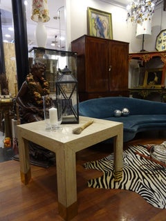 20th century  Beige  marble Coffetable, Travertine and Golden Brass Coffee Table