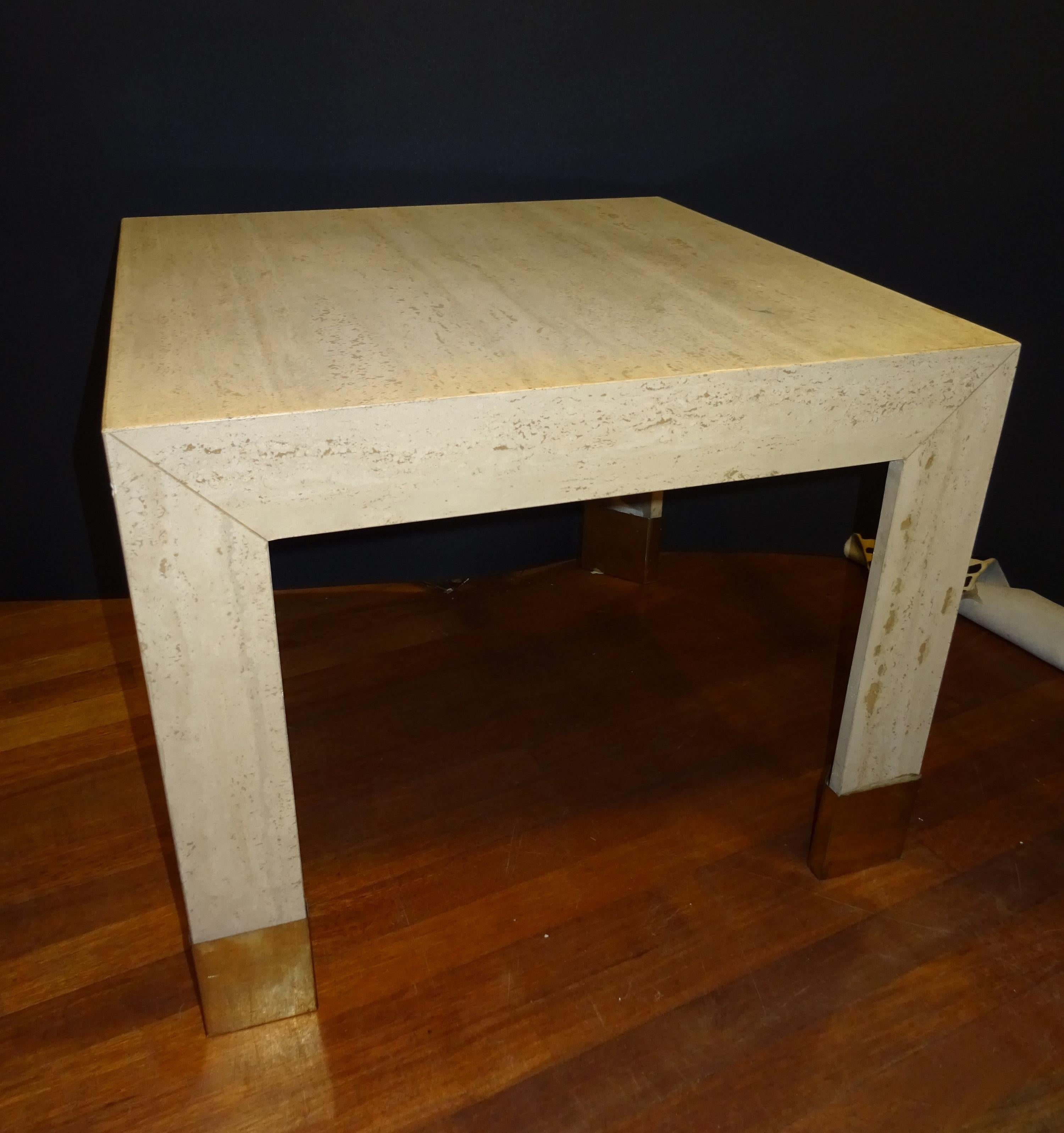 20th century  Beige  marble Coffetable, Travertine and Golden Brass Coffee Table 12