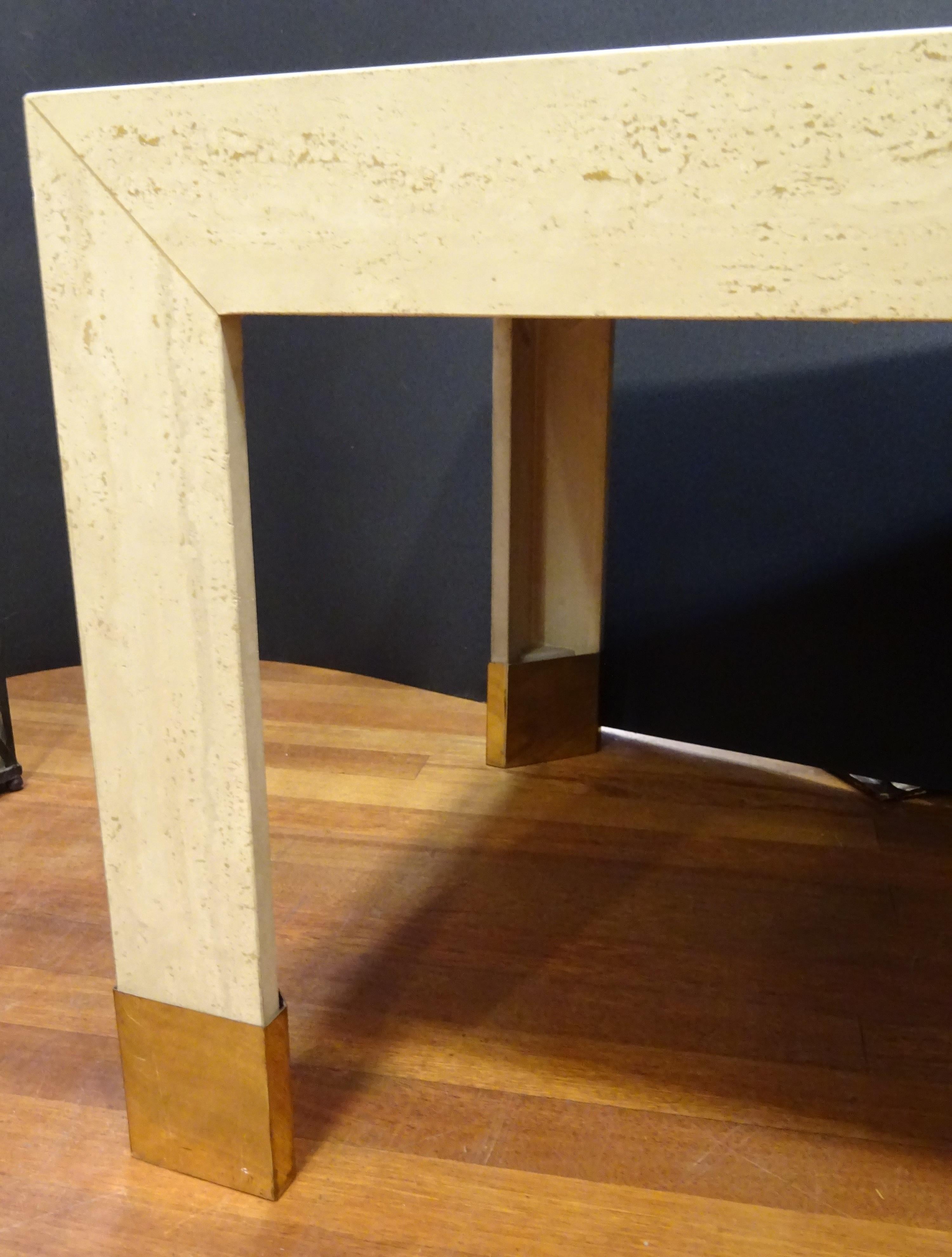 Late 20th Century 20th century  Beige  marble Coffetable, Travertine and Golden Brass Coffee Table