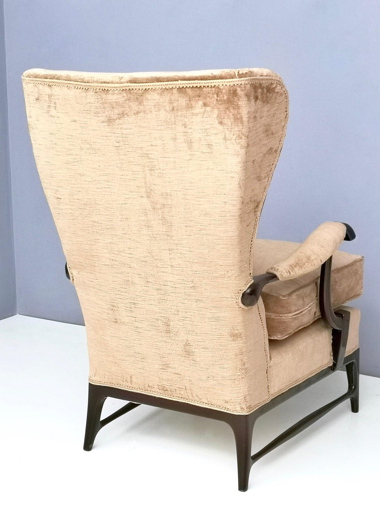 Midcentury Beige Velvet Wingback Armchair by Paolo Buffa for Framar, Italy 1950s 4