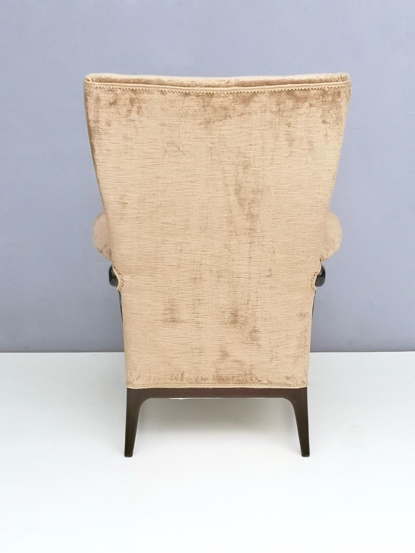 Mid-20th Century Midcentury Beige Velvet Wingback Armchair by Paolo Buffa for Framar, Italy 1950s