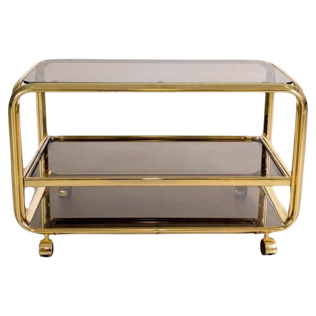 Beistelltisch Servierwagen Messing Glas Italien 1970 Vintage