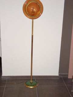 Midcentury Belge Brass Floor Lamp Yellow Glass Green Egyptian Glass Base