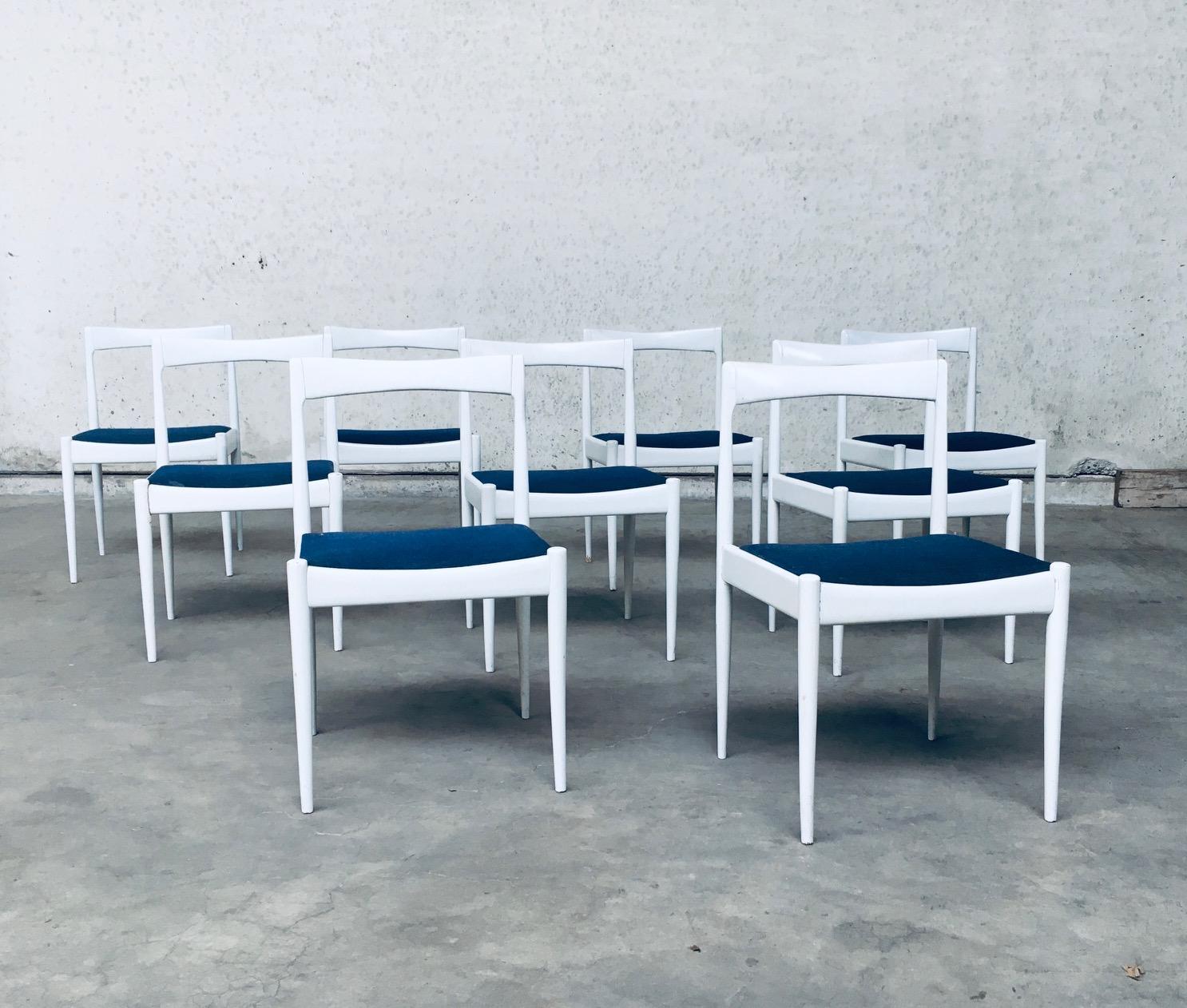 Late 20th Century Midcentury Belgian Design 1970's White Dining Chair Set of 9 For Sale