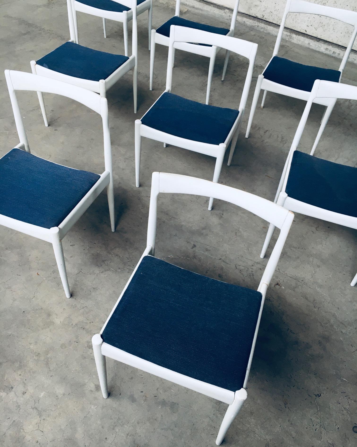 Fabric Midcentury Belgian Design 1970's White Dining Chair Set of 9 For Sale
