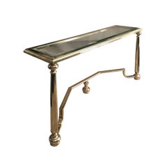 Midcentury Belgian Rectangular Brass Console with Glass Top