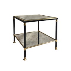 Midcentury Belgian Two-Tier Black and Brass Square Side Table 
