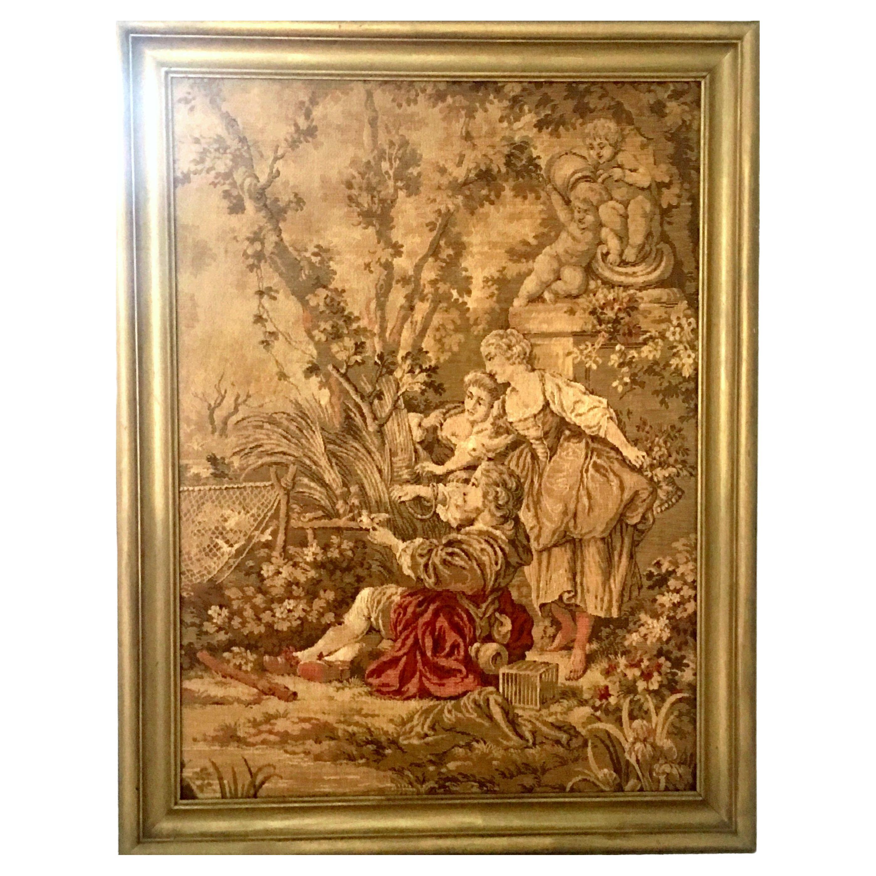 20th Century Belgian Aubusson Style Framed Tapestry For Sale