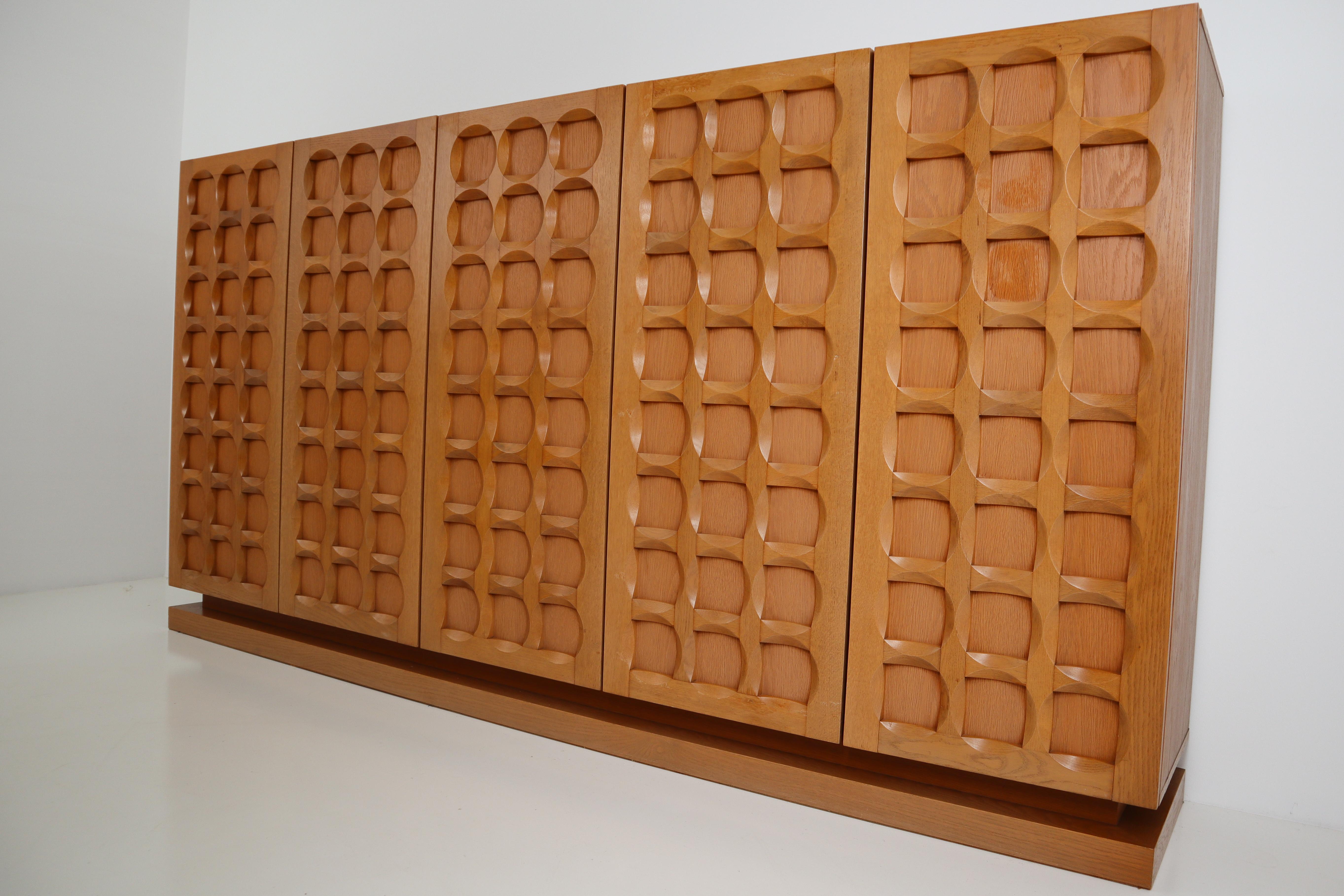 Midcentury Belgium Oak Brutalist Credenza , 1970s 1