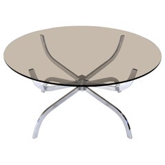 Midcentury Belgo Chrome Round "Spider" Coffeetable with Smoked Glasstop, 1970s