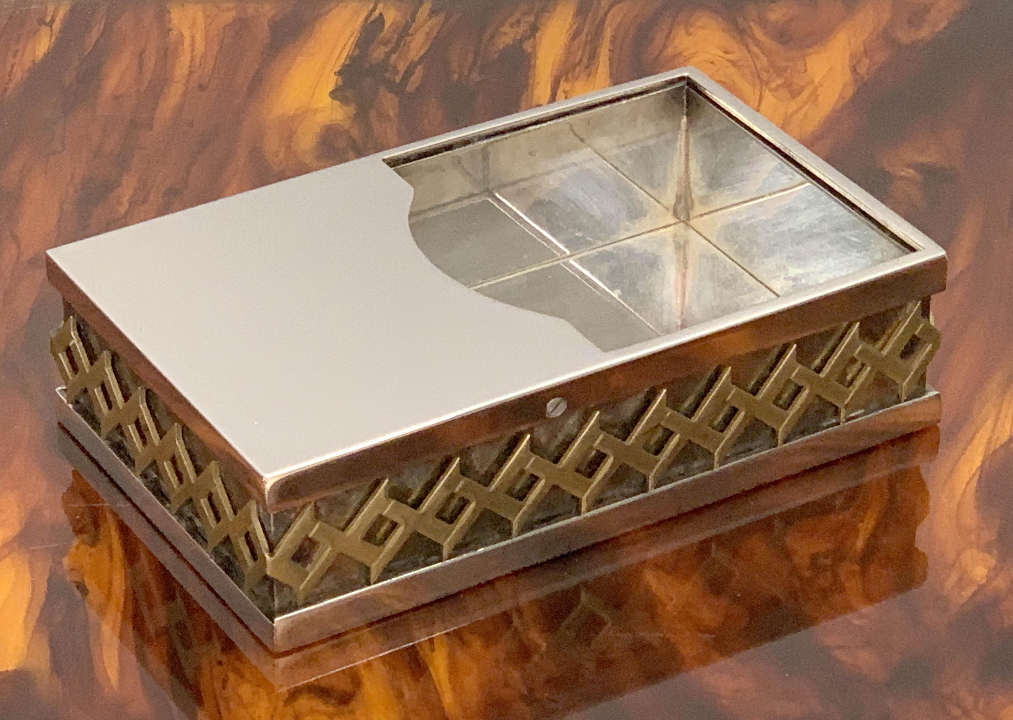 Brass Midcentury Benaglia Silver Plate Italian Decorative Box for Cleto Munari, 1970s For Sale