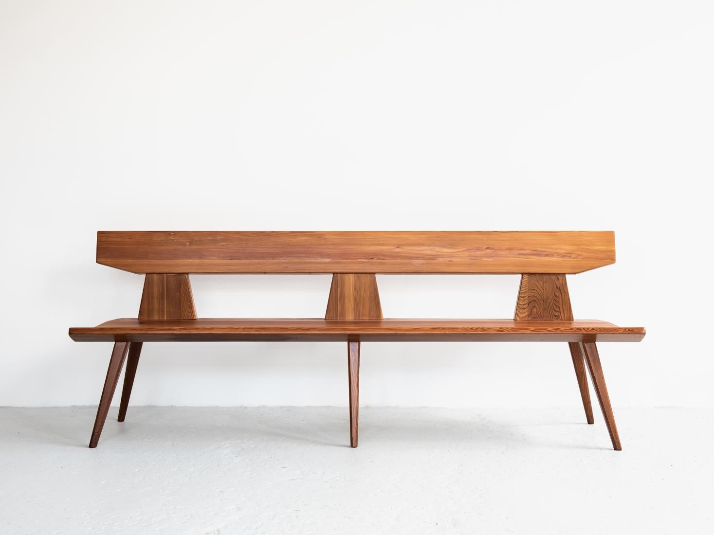 This midcentury bench is designed by Jacob Kielland Brandt and manufactured by I. Christiansen in Denmark in the 1960s. It is a special piece! The bench is made of solid pine wood and is in very good condition.