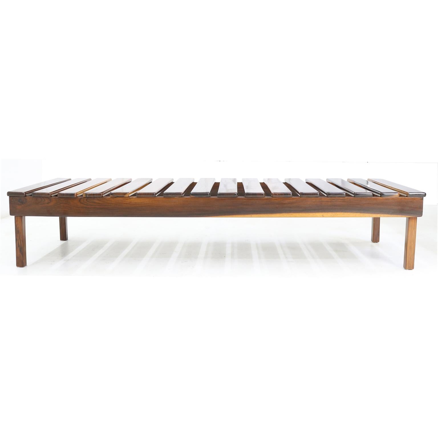 Midcentury bench in jacaranda by Ernesto Hauner for Mobilinea manufacturer
Brazil, 1960s

about Ernesto Hauner
Mr. Hauner emigrated to Brazil in 1948, together with his brother Carlo Hauner. In Italy he studied technical design. In São Paulo,