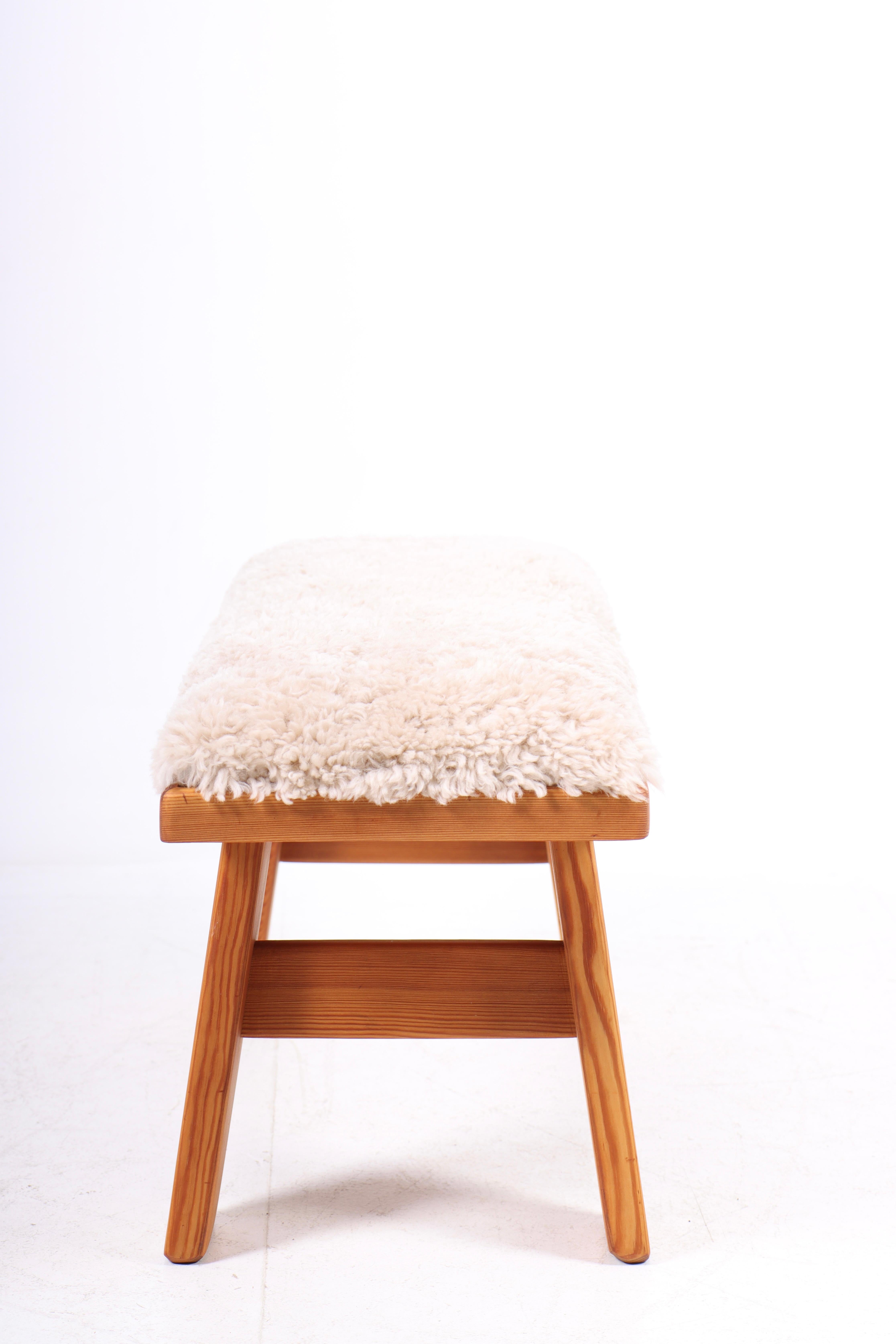Mid-20th Century Midcentury Bench in Solid Pine and Sheepskin, 1960s