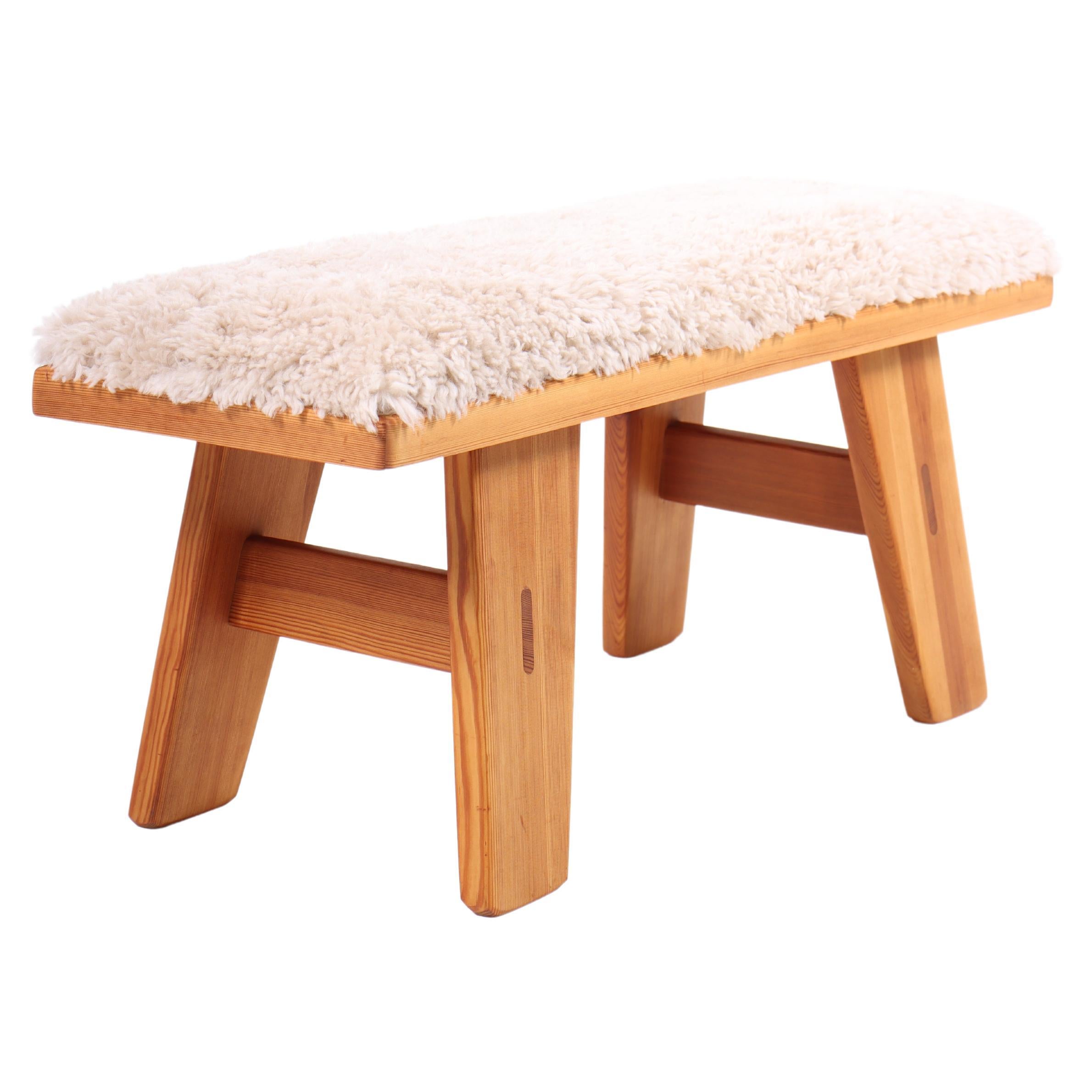 Midcentury Bench in Solid Pine and Sheepskin, 1960s