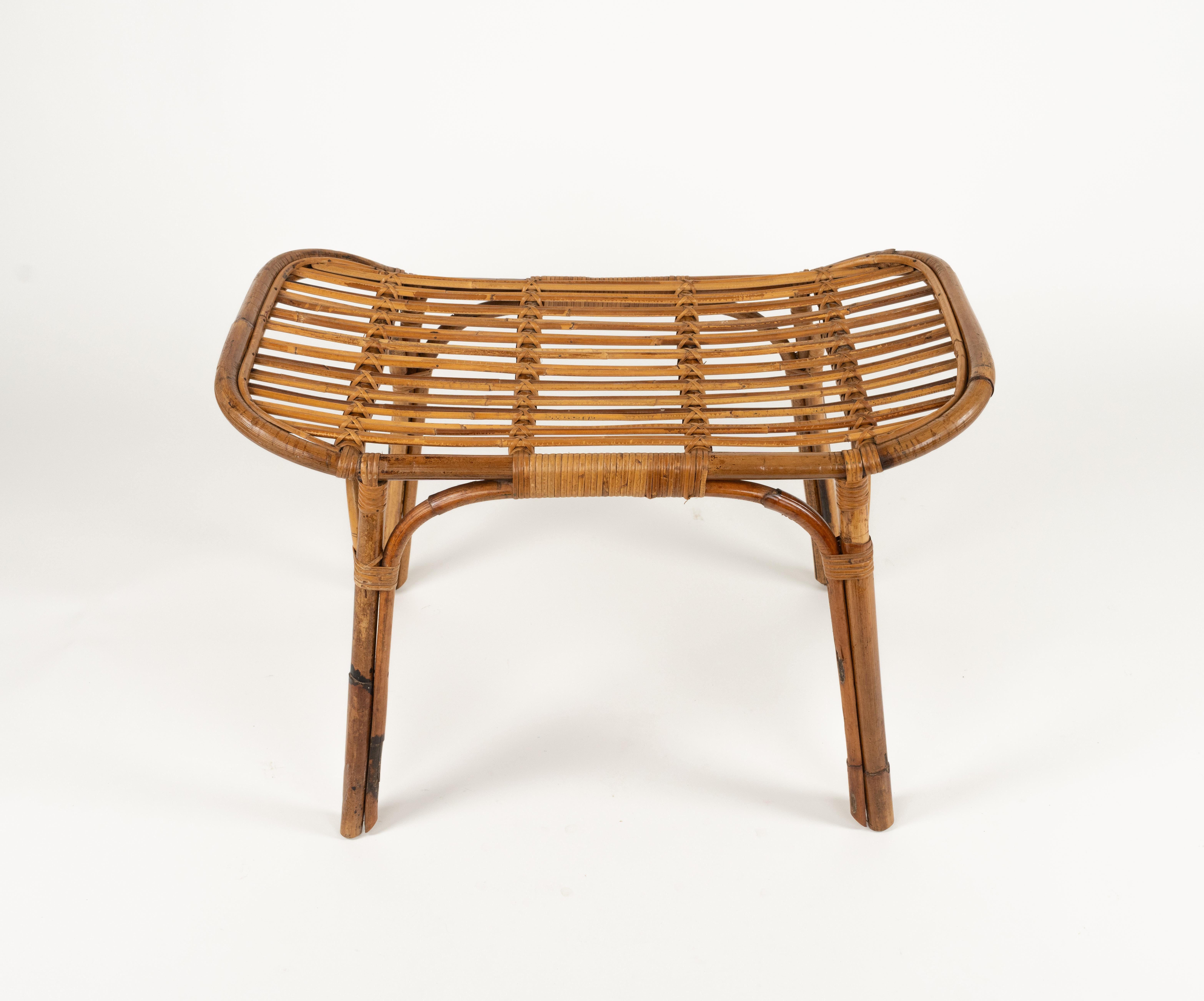 Midcentury Bench or Side Table in Rattan & Bamboo Tito Agnoli Style, Italy 1960s For Sale 6