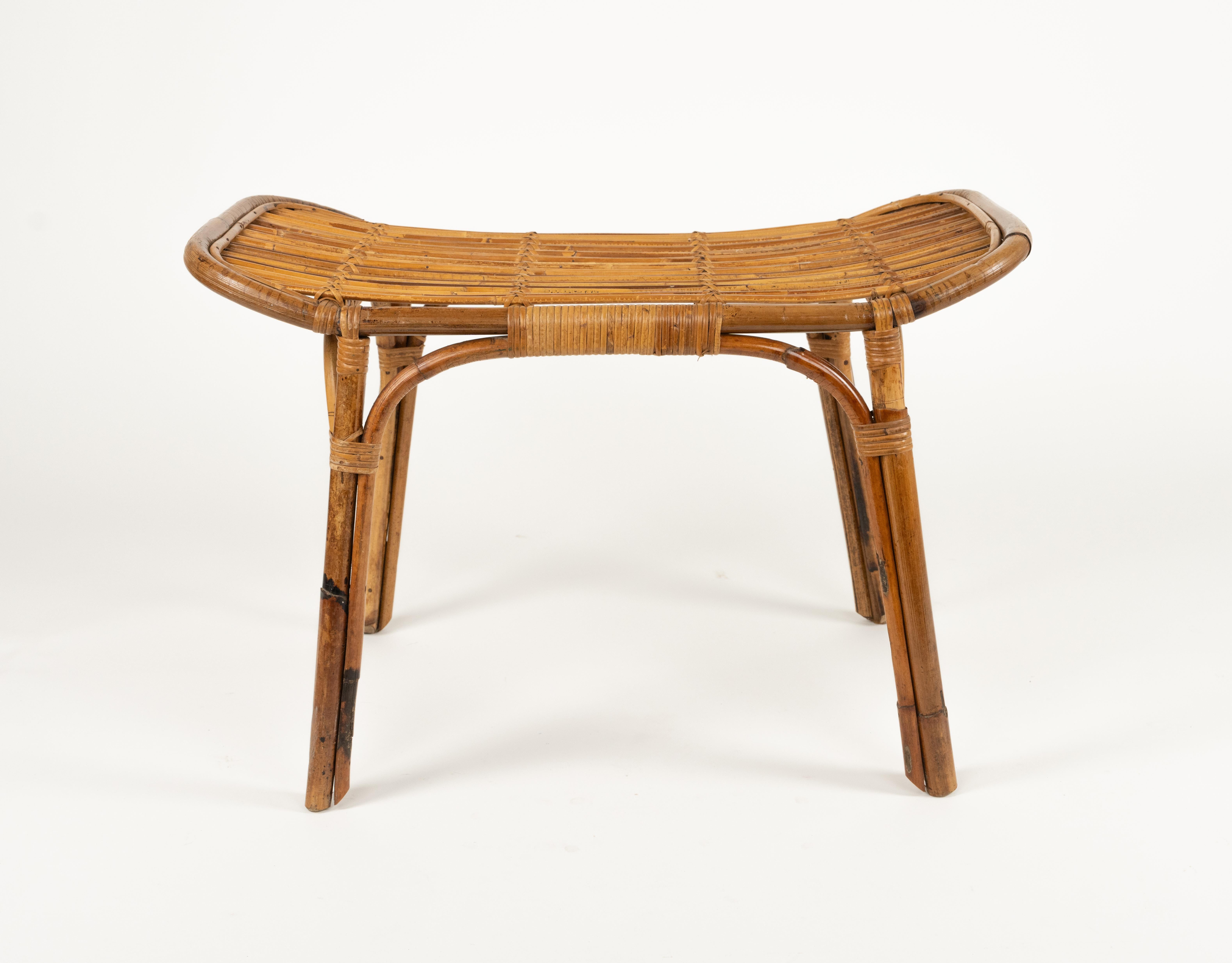 Midcentury Bench or Side Table in Rattan & Bamboo Tito Agnoli Style, Italy 1960s For Sale 7