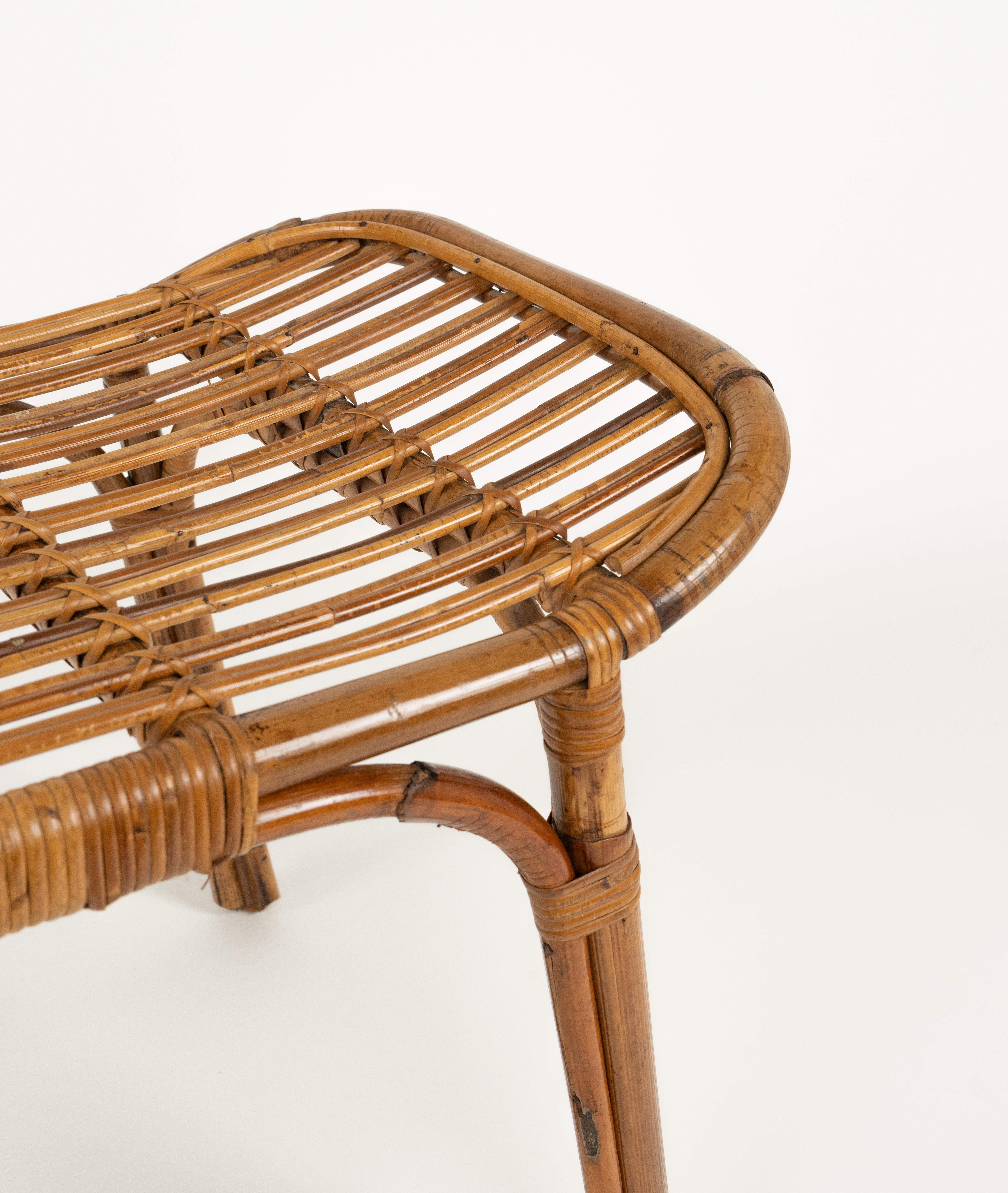 Midcentury Bench or Side Table in Rattan & Bamboo Tito Agnoli Style, Italy 1960s For Sale 9
