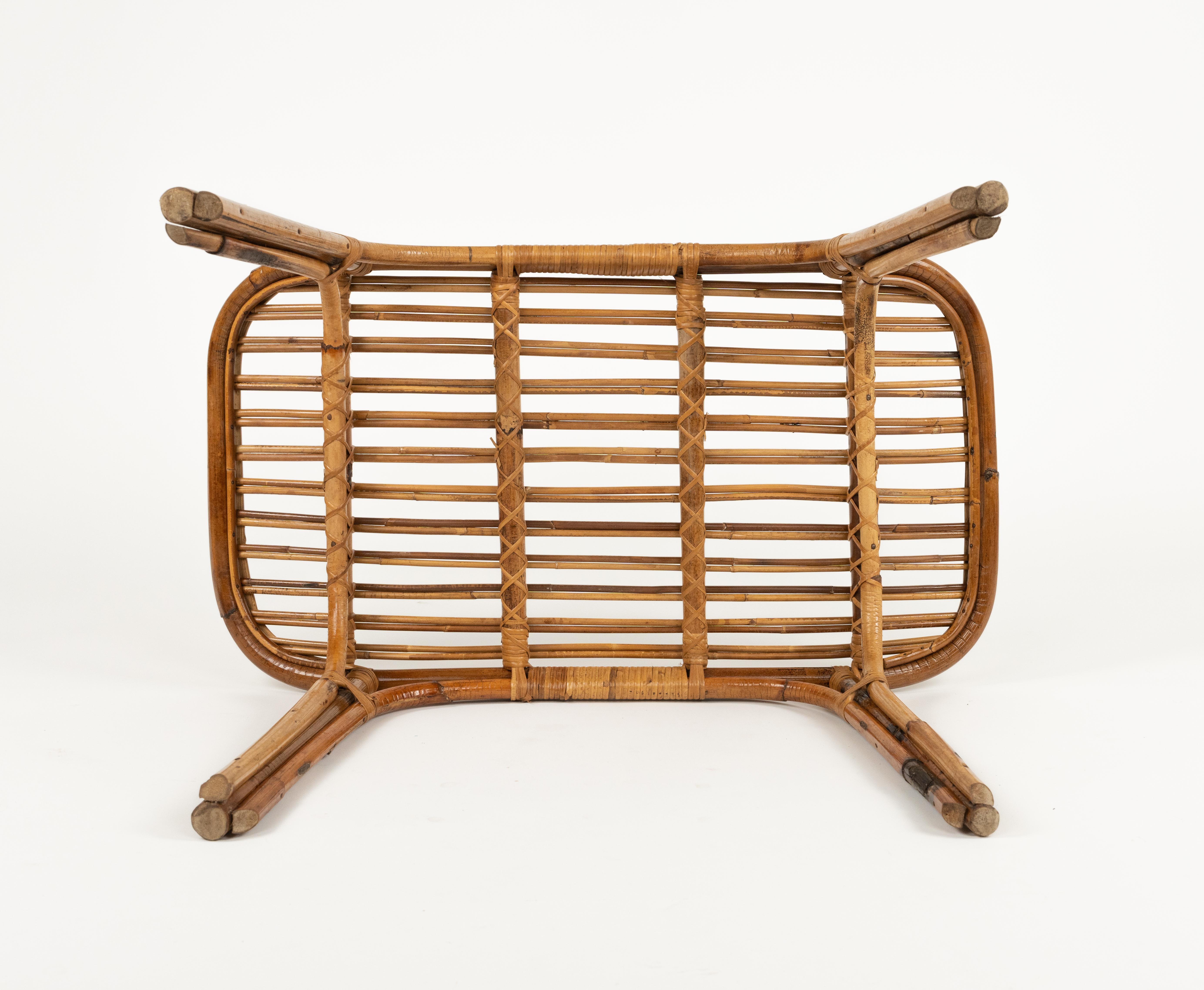 Midcentury Bench or Side Table in Rattan & Bamboo Tito Agnoli Style, Italy 1960s For Sale 11